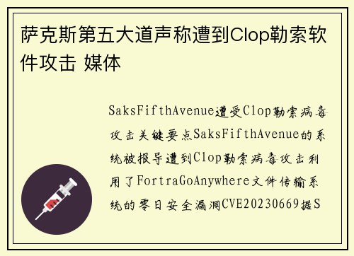 萨克斯第五大道声称遭到Clop勒索软件攻击 媒体 萨克斯第五大道声称遭到Clop勒索软件攻击 媒体